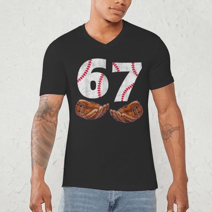 67 Trend Baseball Glove Number Style Men's V-Neck T-Shirt 67 Trend Baseball Glove Number Style Men's V-Neck T-Shirt
