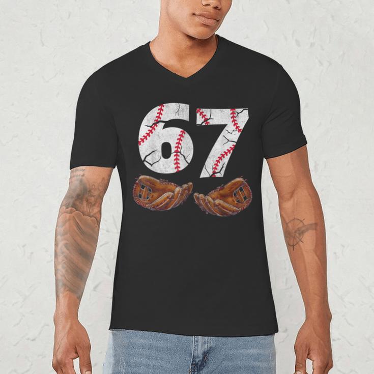 67 Trend Baseball Six Seven Number For Boys Men Men's V-Neck T-Shirt 67 Trend Baseball Six Seven Number For Boys Men Men's V-Neck T-Shirt