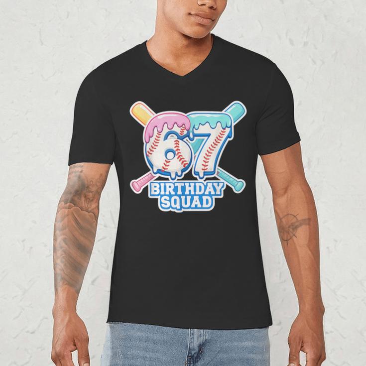67th Birthday Squad Baseball Ice Cream Drip Birthday Squad Men's V-Neck T-Shirt