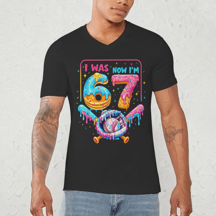 7th Birthday Boys I Was 6 Now I'm 7 Baseball Ice Cream Drip Men's V-Neck T-Shirt 7th Birthday Boys I Was 6 Now I'm 7 Baseball Ice Cream Drip Men's V-Neck T-Shirt