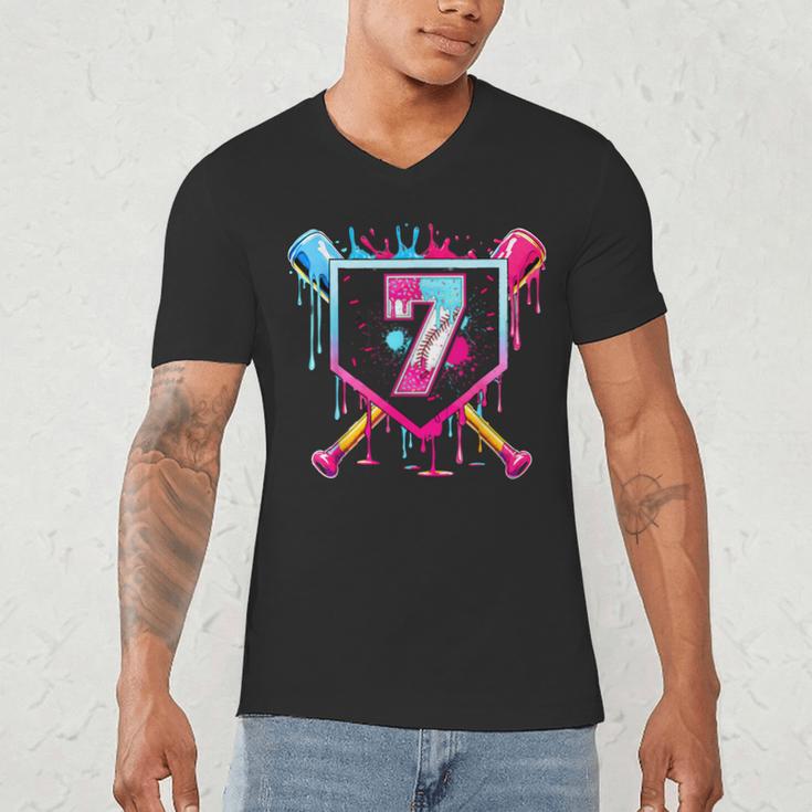 7th Birthday Boys Baseball Ice Cream Drip Boys Baseball Men's V-Neck T-Shirt 7th Birthday Boys Baseball Ice Cream Drip Boys Baseball Men's V-Neck T-Shirt