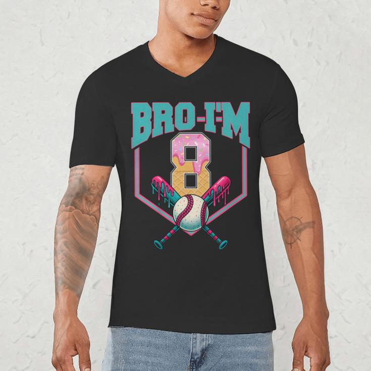 8th Birthday Boy Bro I'm 8 Years Old Baseball Theme Men's V-Neck T-Shirt