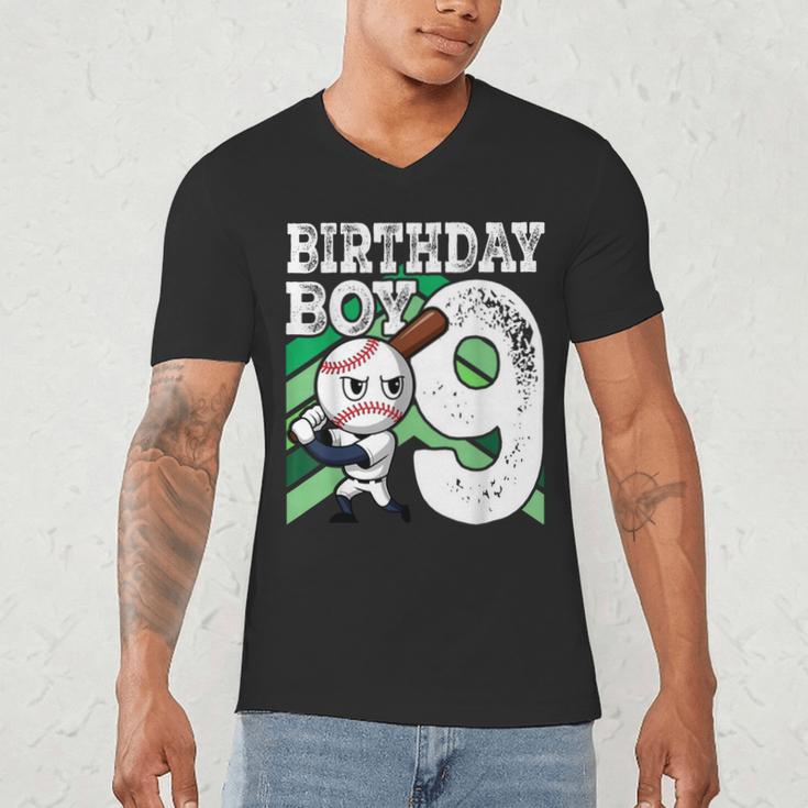 9th Birthday Baseball Birthday Party 9th Birthday Boy Men's V-Neck T-Shirt 9th Birthday Baseball Birthday Party 9th Birthday Boy Men's V-Neck T-Shirt