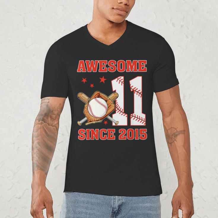 Awesome Since 2015 11 Year Old Boys Bday Baseball Theme Men's V-Neck T-Shirt