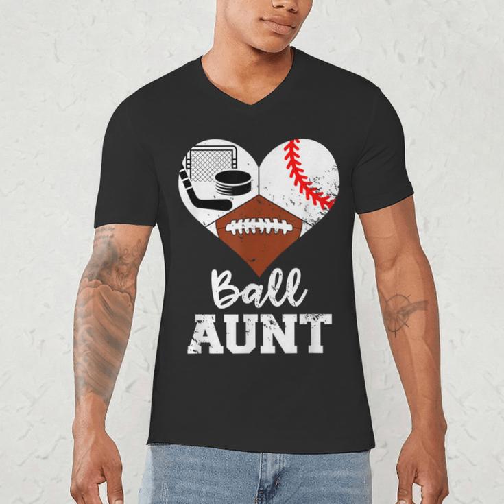 Ball Aunt Heart Football Baseball Hockey Game Day Men's V-Neck T-Shirt