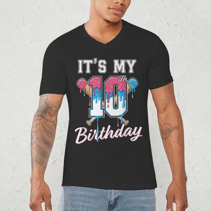 Baseball 10 Year Old Ice Cream Drip 10th Birthday Boys Men's V-Neck T-Shirt Baseball 10 Year Old Ice Cream Drip 10th Birthday Boys Men's V-Neck T-Shirt