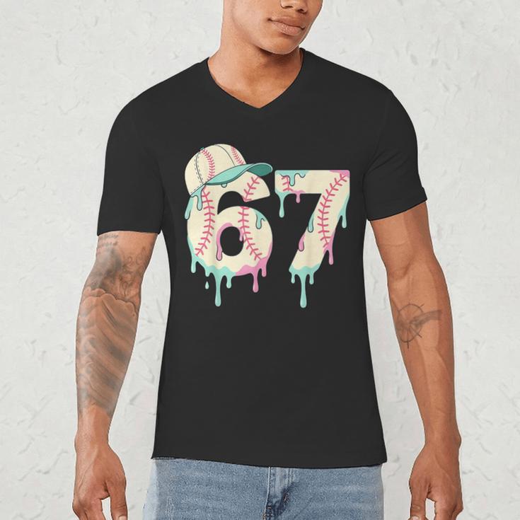 Baseball 67 Drip Six Seven Baseball Dripping Boys Kids Men's V-Neck T-Shirt