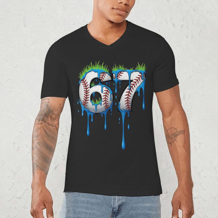 Baseball 67 Six Seven Gen Alpha Meme Blue Drip Boys Men's V-Neck T-Shirt Baseball 67 Six Seven Gen Alpha Meme Blue Drip Boys Men's V-Neck T-Shirt