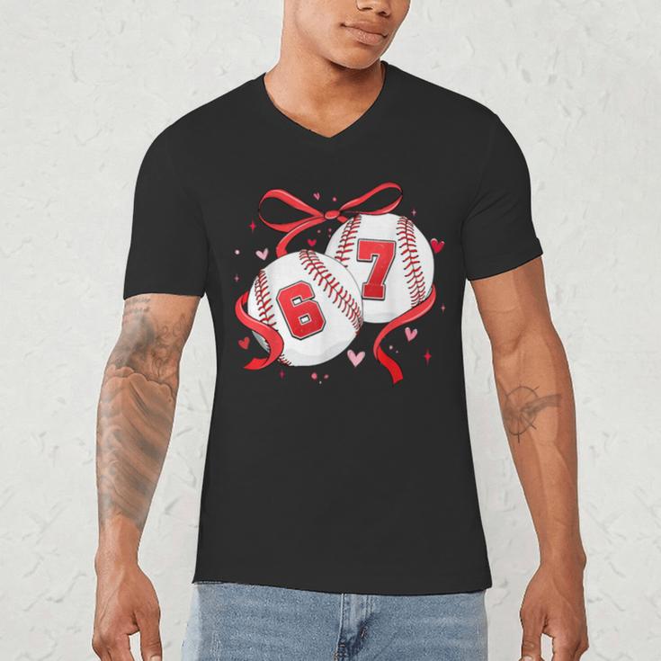 Baseball 67 Six Seven Gen Alpha Meme Valentine's Day Men's V-Neck T-Shirt Baseball 67 Six Seven Gen Alpha Meme Valentine's Day Men's V-Neck T-Shirt