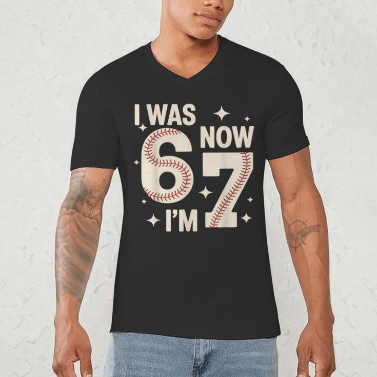 Baseball 7th Birthday 6 7 Years Old I Was 6 Now I'm 7 Men's V-Neck T-Shirt