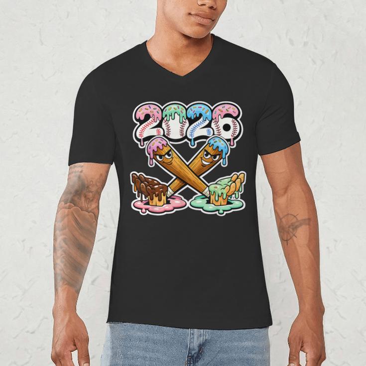 Baseball Bat 2026 Hands Drip Boys Ice Cream Dripping Youth Men's V-Neck T-Shirt