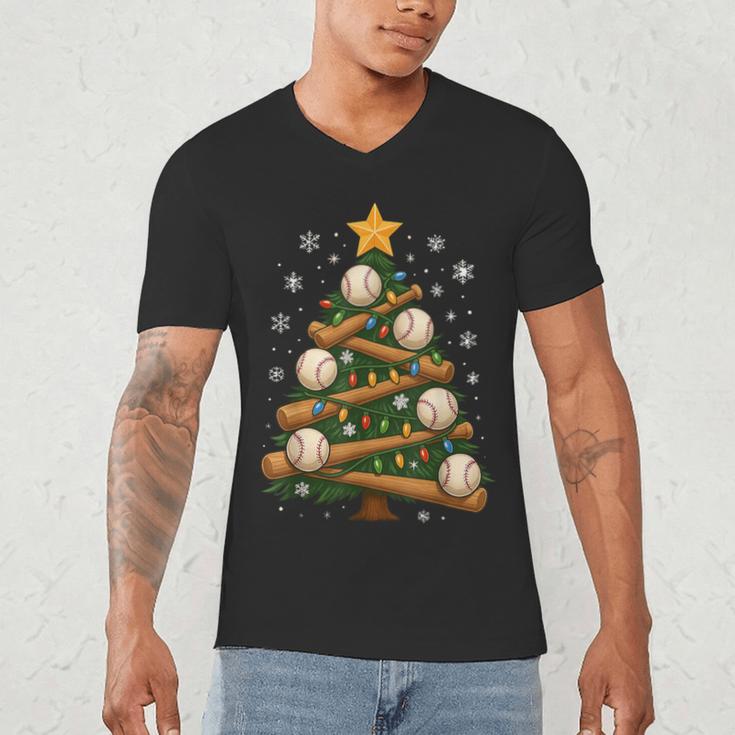 Baseball Bat Christmas Tree Lights Holiday Xmas Men's V-Neck T-Shirt Baseball Bat Christmas Tree Lights Holiday Xmas Men's V-Neck T-Shirt