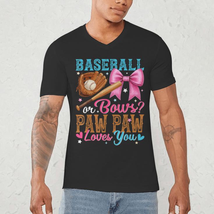 Baseball Or Bows Paw Paw Loves You Gender Reveal Baby Party Men's V-Neck T-Shirt