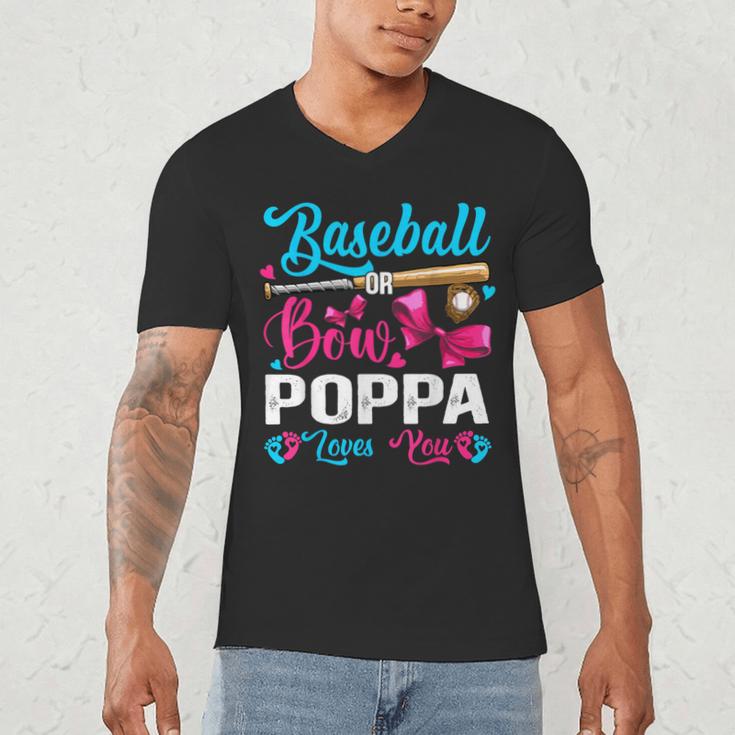 Baseball Or Bows Poppa Loves You Gender Reveal Men's V-Neck T-Shirt