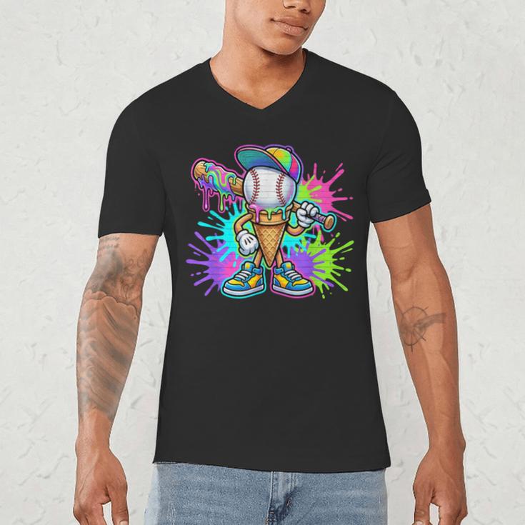 Baseball Boys Clothes For Boys Ice Cream Drip Baseball Stuff Men's V-Neck T-Shirt Baseball Boys Clothes For Boys Ice Cream Drip Baseball Stuff Men's V-Neck T-Shirt