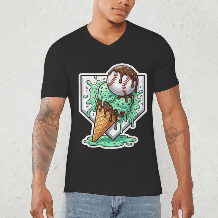 Baseball Boys Ice Cream Drip Baseball Boys Youth Mint Choco Men's V-Neck T-Shirt Baseball Boys Ice Cream Drip Baseball Boys Youth Mint Choco Men's V-Neck T-Shirt