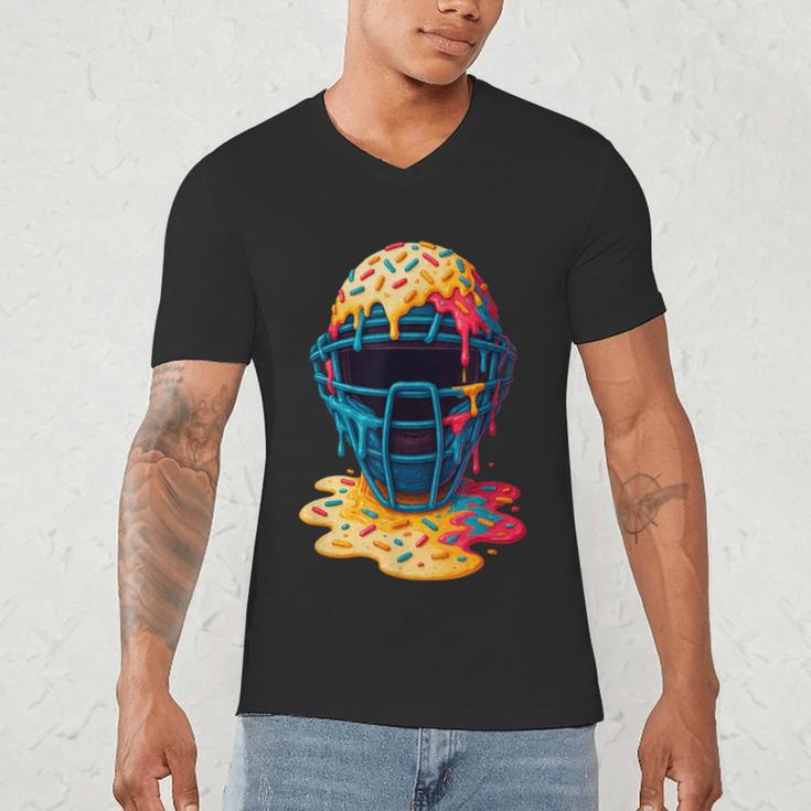 Baseball Catcher Mask Ice Cream Dripping Baseball Fan Boys Men's V-Neck T-Shirt