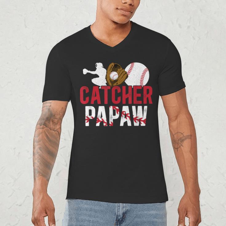 Baseball Catcher Papaw Proud Papaw Of A Baseball Catcher Men's V-Neck T-Shirt