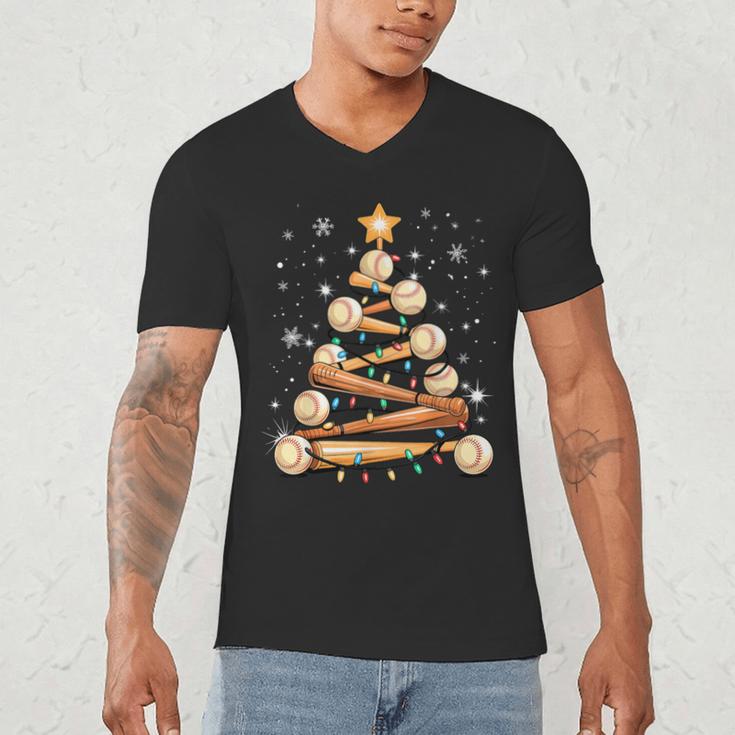 Baseball Christmas Tree Light Xmas Baseball Men's V-Neck T-Shirt Baseball Christmas Tree Light Xmas Baseball Men's V-Neck T-Shirt