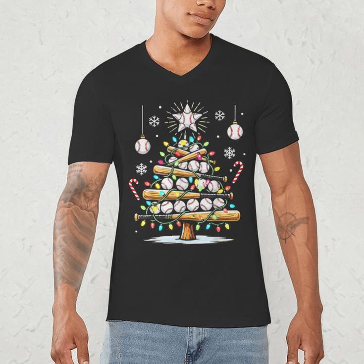 Baseball Christmas Tree Lights Men's V-Neck T-Shirt