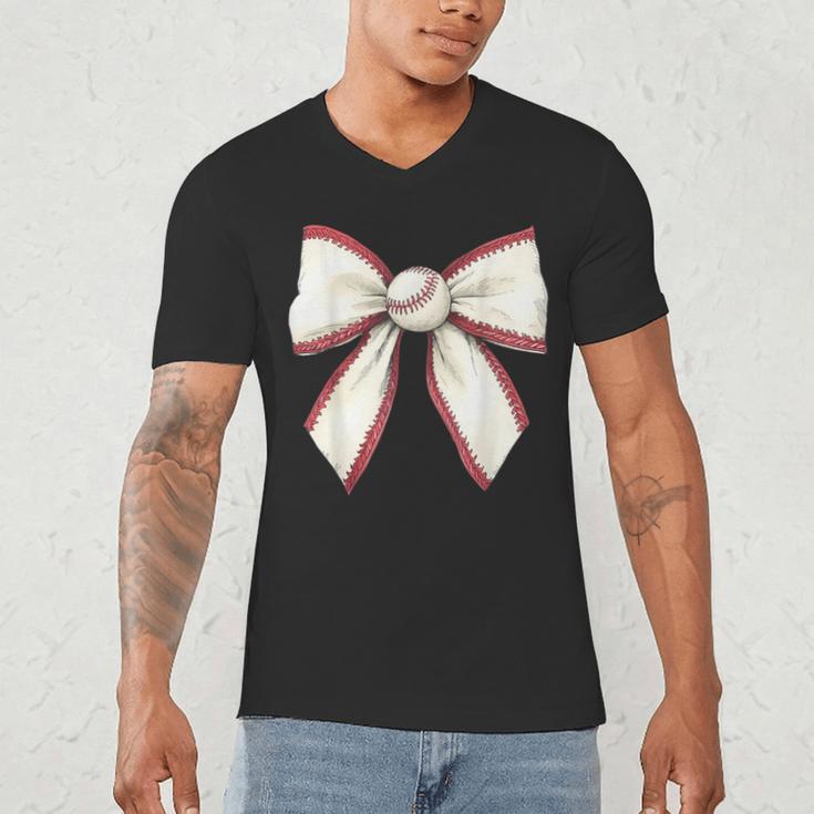 Baseball Coquette Bow Cute Baseball Game Men's V-Neck T-Shirt Baseball Coquette Bow Cute Baseball Game Men's V-Neck T-Shirt