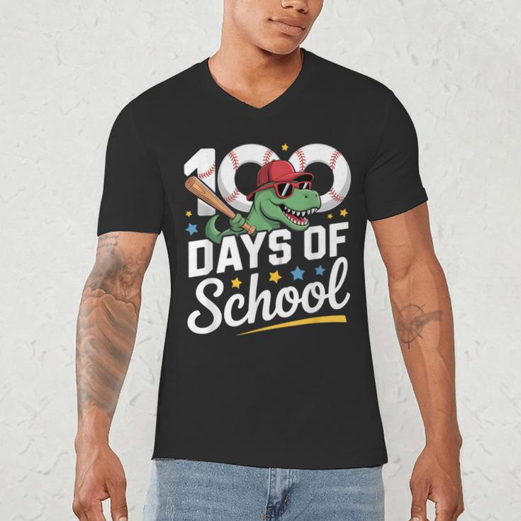 Baseball Dinosaur 100 Days Of School Kids Theme Men's V-Neck T-Shirt