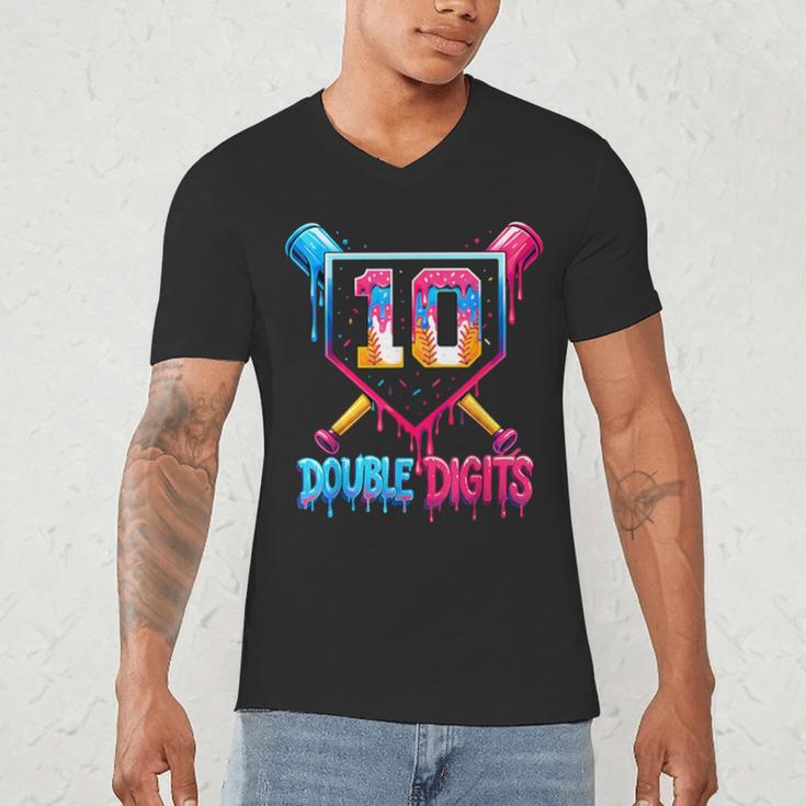 Baseball Drip 10th Birthday Boy Double Digits Ice Cream Drip Men's V-Neck T-Shirt Baseball Drip 10th Birthday Boy Double Digits Ice Cream Drip Men's V-Neck T-Shirt