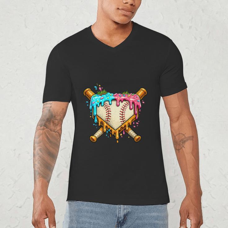 Baseball Drip For Boys Ice Cream Dripping Baseball Sport Men's V-Neck T-Shirt Baseball Drip For Boys Ice Cream Dripping Baseball Sport Men's V-Neck T-Shirt