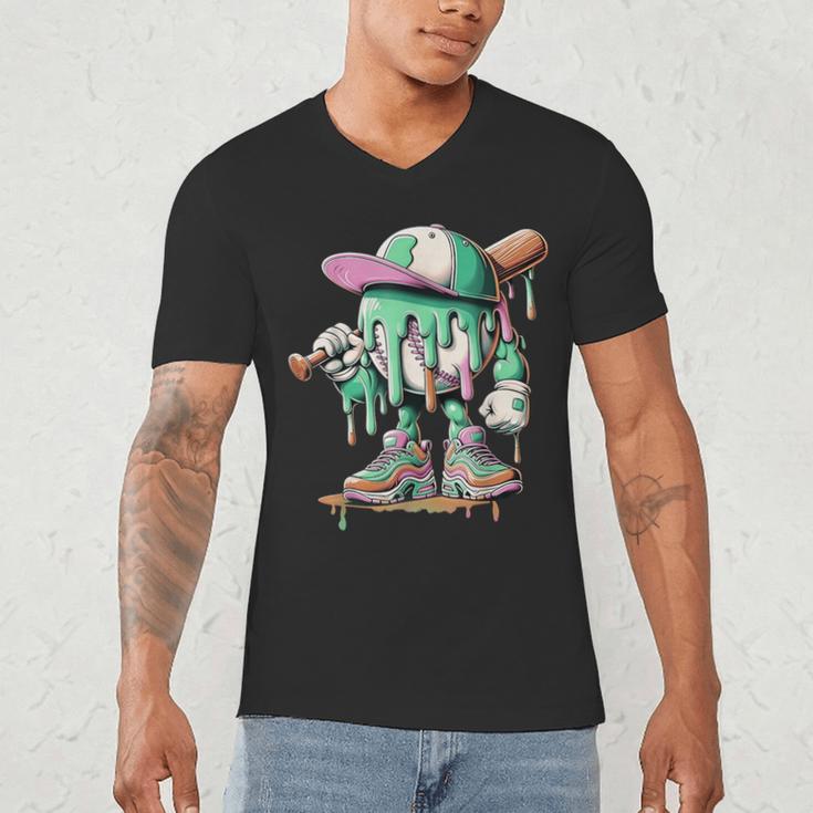 Baseball Drip For Boys Ice Cream Drip Baseball Men's V-Neck T-Shirt Baseball Drip For Boys Ice Cream Drip Baseball Men's V-Neck T-Shirt