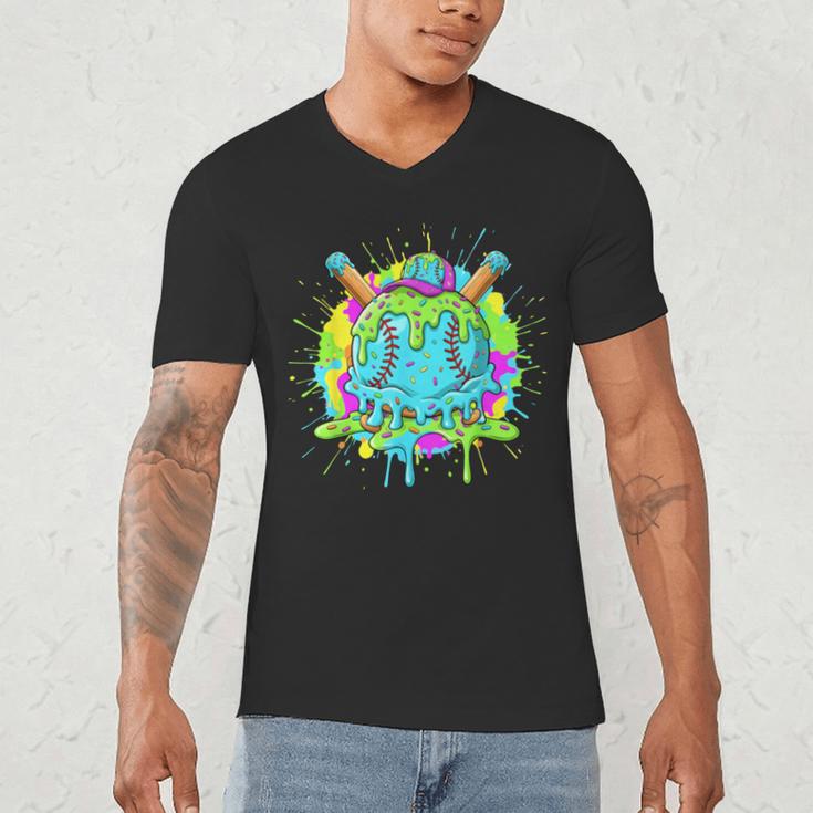 Baseball Drip For Boys Ice Cream Drip Youth Boys Baseball Men's V-Neck T-Shirt Baseball Drip For Boys Ice Cream Drip Youth Boys Baseball Men's V-Neck T-Shirt