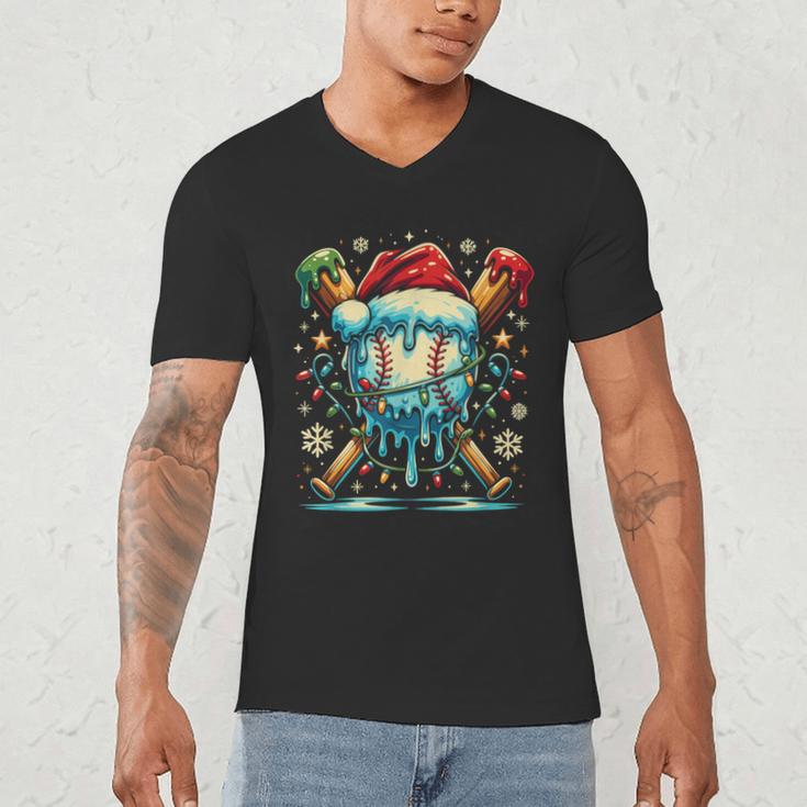 Baseball Drip Boys Youth Santa Christmas Baseball Men's V-Neck T-Shirt Baseball Drip Boys Youth Santa Christmas Baseball Men's V-Neck T-Shirt