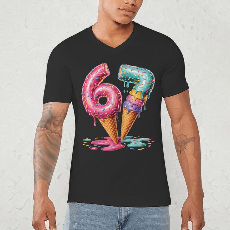 Baseball Drip Ice Cream 67 Men's V-Neck T-Shirt Baseball Drip Ice Cream 67 Men's V-Neck T-Shirt