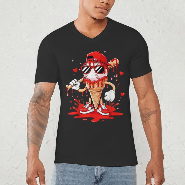 Baseball Drip Ice Cream Apparel Youth Boys Valentines Men's V-Neck T-Shirt Baseball Drip Ice Cream Apparel Youth Boys Valentines Men's V-Neck T-Shirt