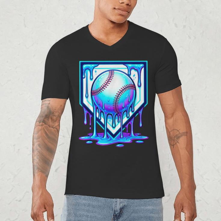 Baseball Drip Ice Cream Blue Glow Melt Ball Graphic Men's V-Neck T-Shirt Baseball Drip Ice Cream Blue Glow Melt Ball Graphic Men's V-Neck T-Shirt