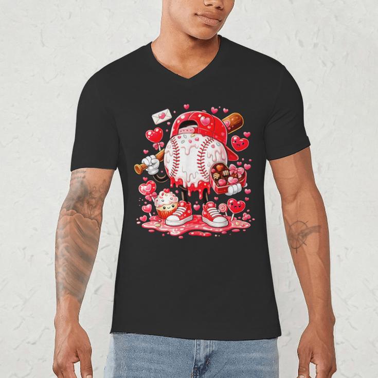 Baseball Drip Ice Cream Boys Kids Youth Valentines Men's V-Neck T-Shirt