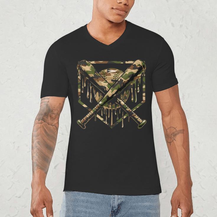 Baseball Drip Ice Cream Camo Home Plate Bats Sports Game Day Men's V-Neck T-Shirt Baseball Drip Ice Cream Camo Home Plate Bats Sports Game Day Men's V-Neck T-Shirt