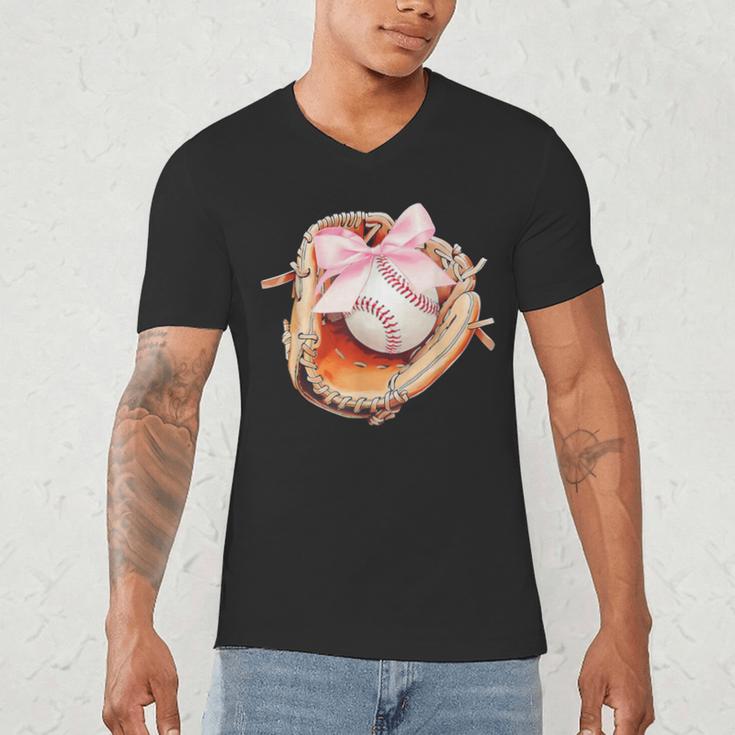 Baseball Drip Ice Cream Coquette Pink Bow Baseball Player Men's V-Neck T-Shirt Baseball Drip Ice Cream Coquette Pink Bow Baseball Player Men's V-Neck T-Shirt