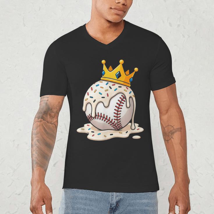 Baseball Drip Ice Cream Crown Melt Graphic Men's V-Neck T-Shirt