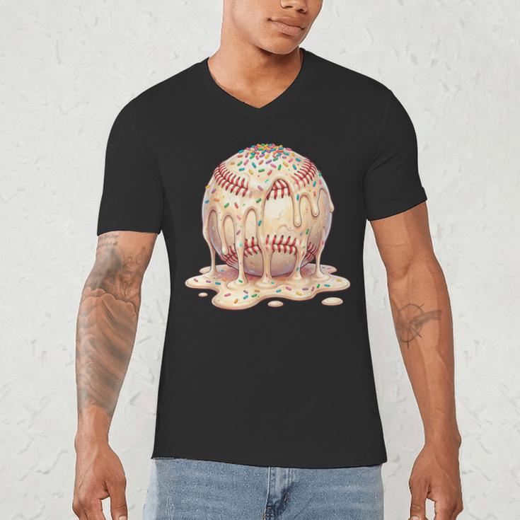 Baseball Drip Ice Cream Melting Illustration Men's V-Neck T-Shirt
