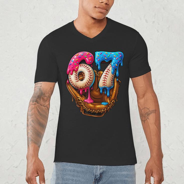 Baseball Drip Ice Cream Number 67 Player Or 67th Birthday Men's V-Neck T-Shirt