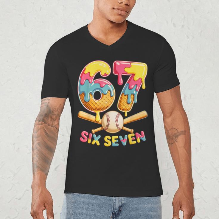 Baseball Drip Ice Cream Number 67 Player Lifestyle Men's V-Neck T-Shirt