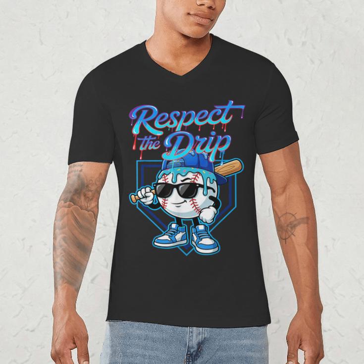 Baseball Drip Ice Cream Respect The Drip Home Plate Boy Kids Men's V-Neck T-Shirt