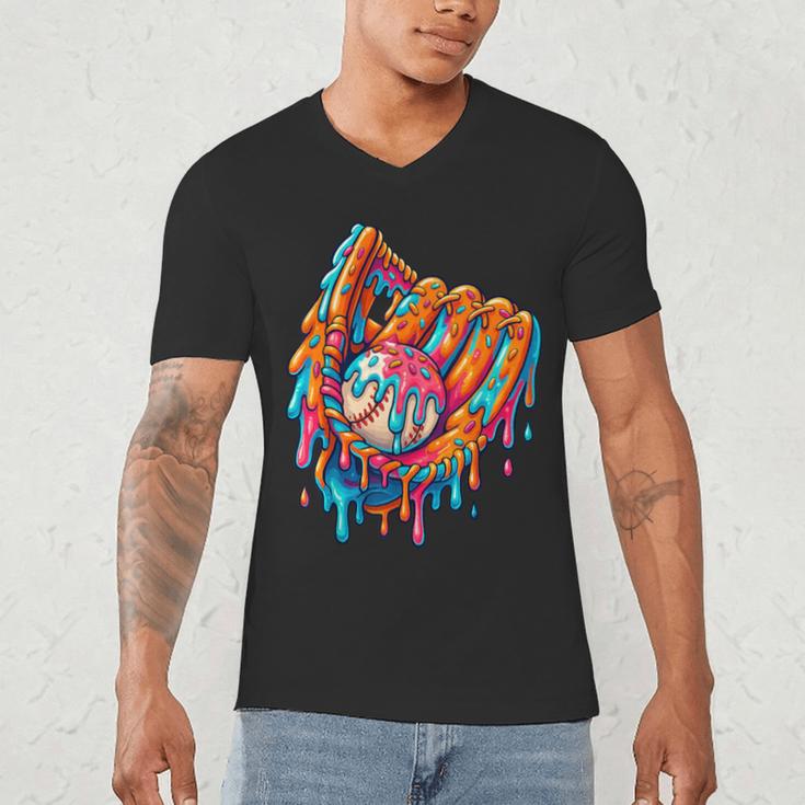 Baseball Drip Ice Cream Sprinkles Baseball Glove For Boys Men's V-Neck T-Shirt Baseball Drip Ice Cream Sprinkles Baseball Glove For Boys Men's V-Neck T-Shirt
