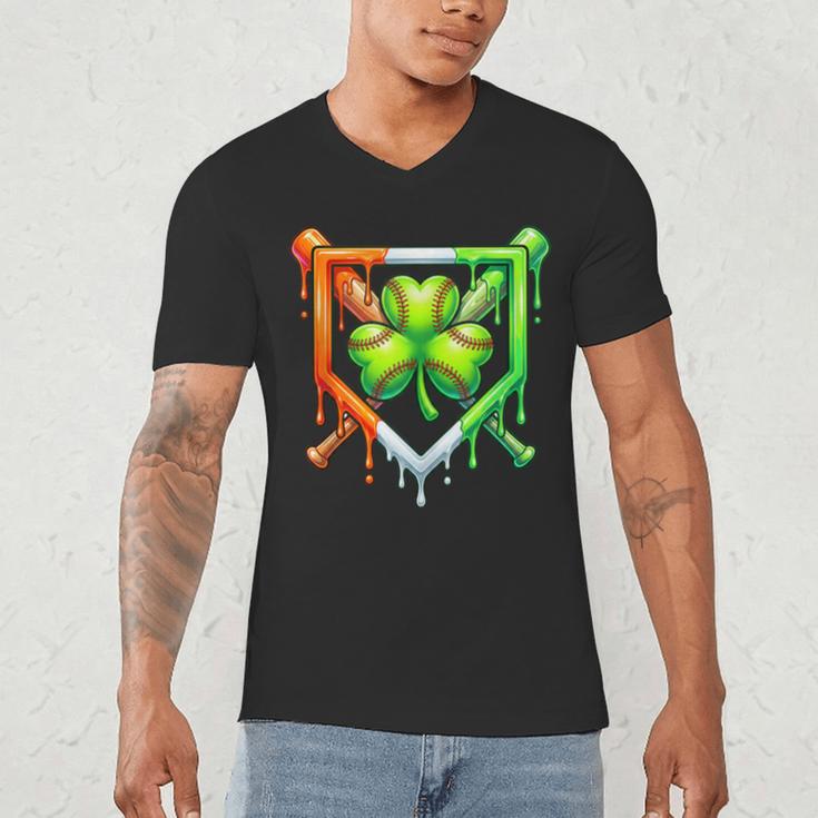 Baseball Drip Ice Cream St Patricks Day Shamrock Lucky Men's V-Neck T-Shirt Baseball Drip Ice Cream St Patricks Day Shamrock Lucky Men's V-Neck T-Shirt