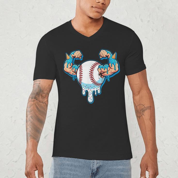 Baseball Drip Ice Cream Strong Character Men's V-Neck T-Shirt Baseball Drip Ice Cream Strong Character Men's V-Neck T-Shirt