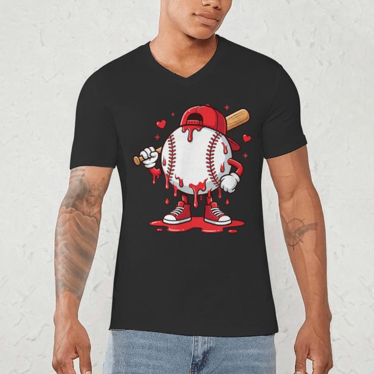 Baseball Drip Icecream Men Boy Valentine Men's V-Neck T-Shirt Baseball Drip Icecream Men Boy Valentine Men's V-Neck T-Shirt