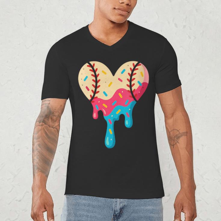 Baseball Drip Melting Ice Cream Baseball Heart Boys Girls Men's V-Neck T-Shirt Baseball Drip Melting Ice Cream Baseball Heart Boys Girls Men's V-Neck T-Shirt