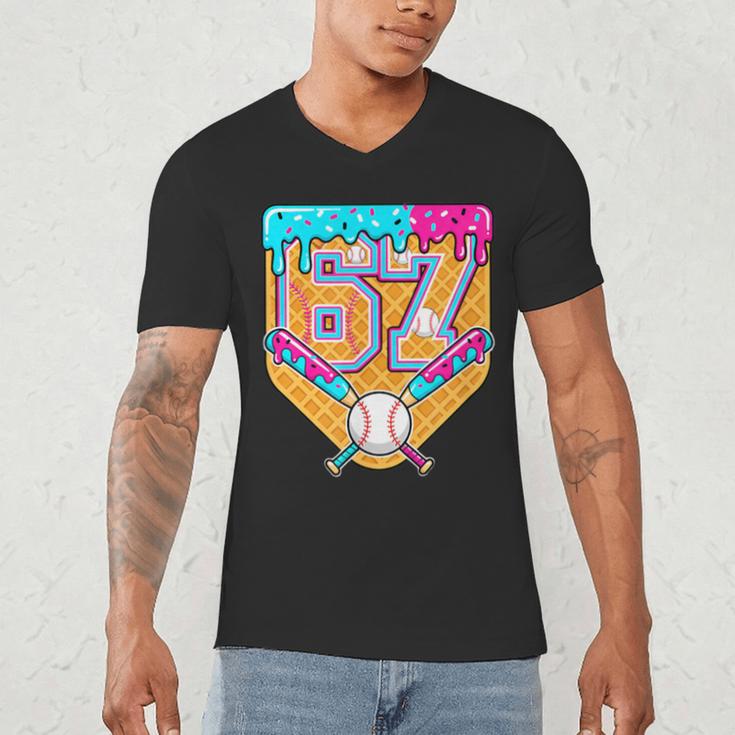Baseball Drip Number 67 Ice Cream Home Plate Drip Men's V-Neck T-Shirt