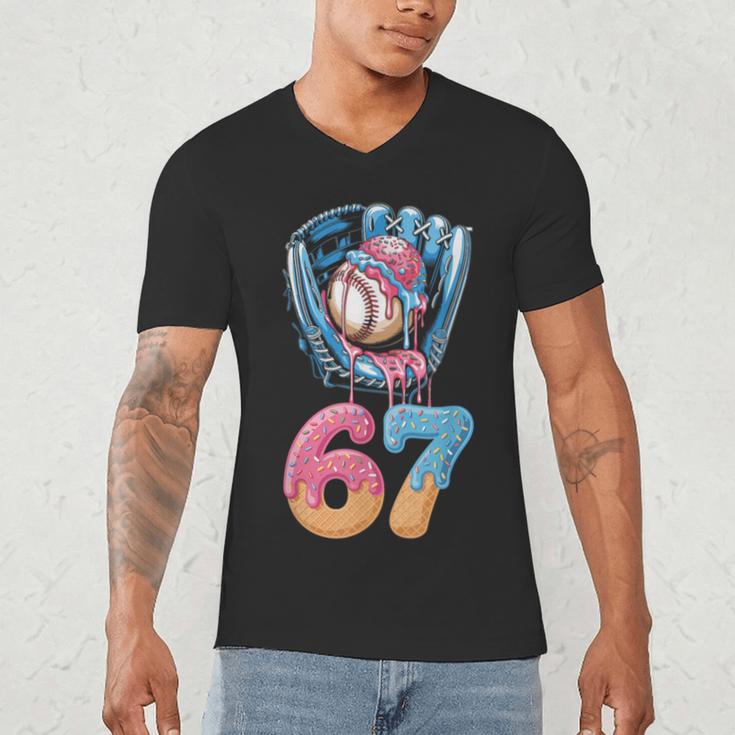Baseball Drip Number 67 Player 67th Birthday Ice Cream 67 Men's V-Neck T-Shirt
