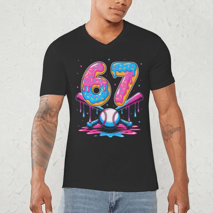 Baseball Drip Number 67 Player 67Th Birthday Baseball Meme Men's V-Neck T-Shirt Baseball Drip Number 67 Player 67Th Birthday Baseball Meme Men's V-Neck T-Shirt